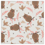 Cute Brown Owl and Bird Pattern Fabric
