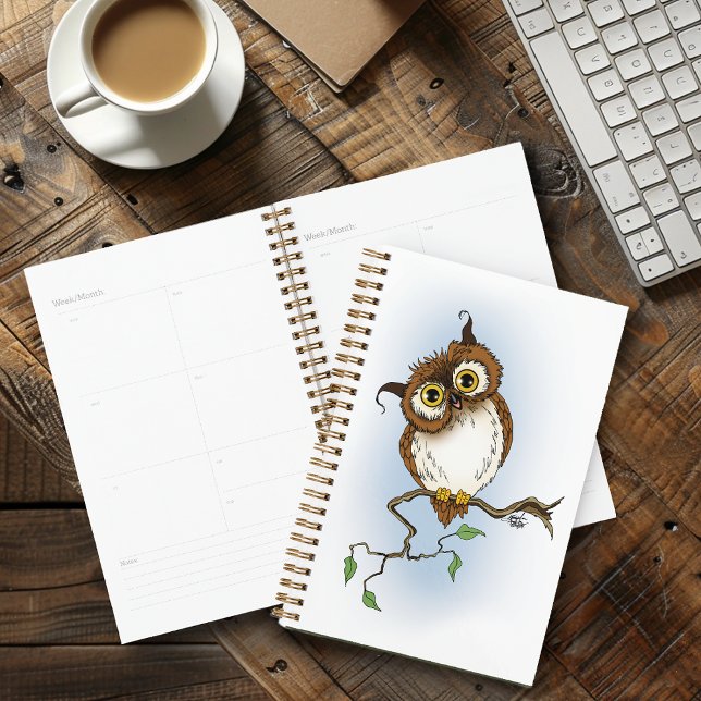 Cute Brown Owl Blue Wildlife Whimsical Planner (Creator Uploaded)