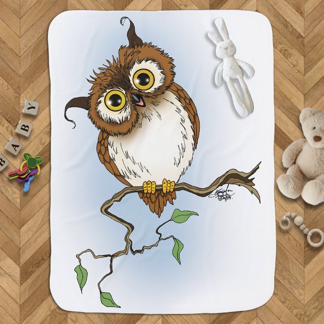 Cute Brown Owl Blue Wildlife Whimsical Stroller Blanket (Creator Uploaded)