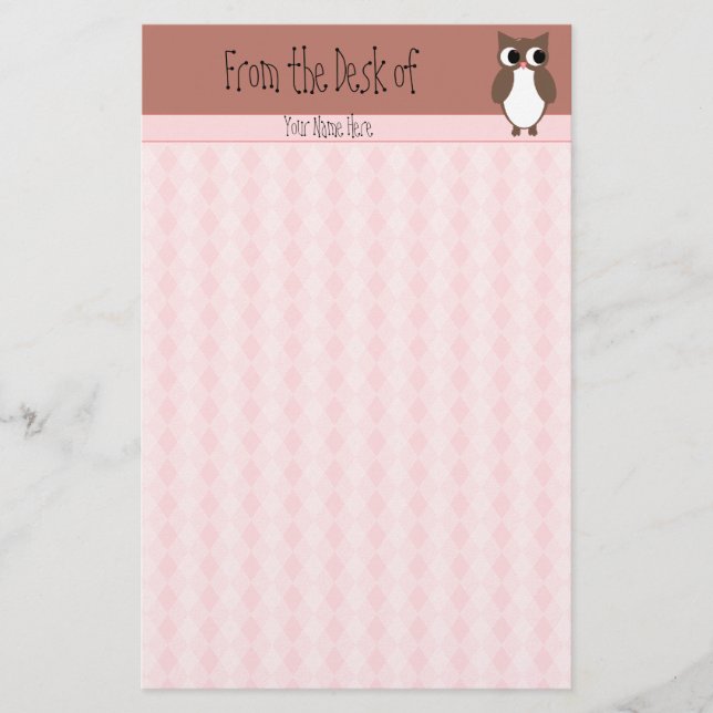 Cute Brown Owl Custom Stationery (Front)