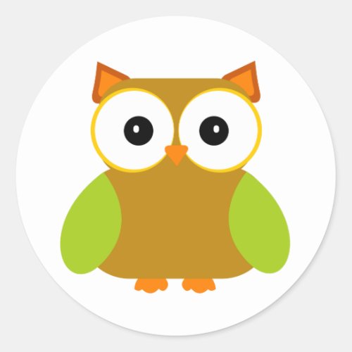 Cute Brown Owl Green Wing Kawaii Cartoon Classic Round Sticker