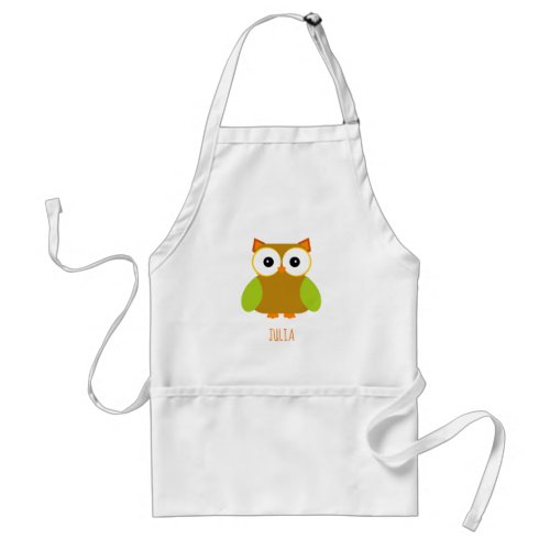 Cute Brown Owl Green Wings Kawaii Cartoon Adult Apron