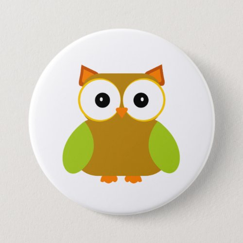 Cute Brown Owl Green Wings Kawaii Cartoon Button