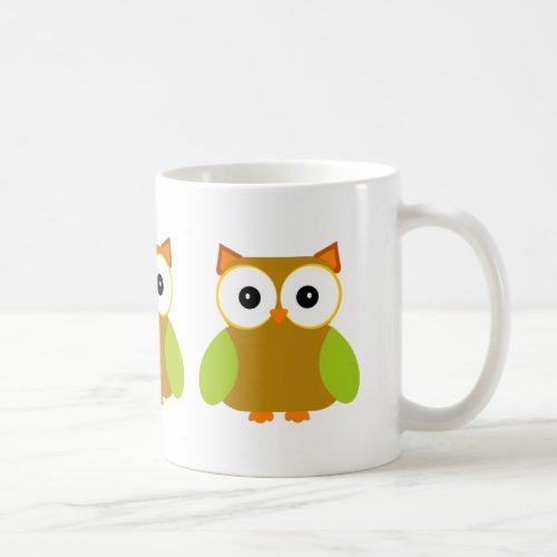 Cute Brown Owl Green Wings Kawaii Cartoon Coffee Mug