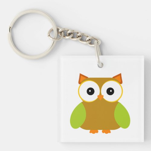 Cute Brown Owl Green Wings Kawaii Cartoon Keychain