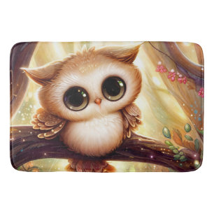 Cute brown owl on a branch bath mat