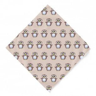 Cute brown owl pattern on beige bandana