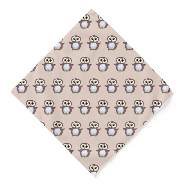 Cute brown owl pattern on beige bandana (Front)