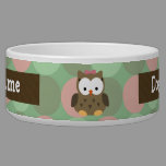 Cute Brown Owl w/Pink Bow Bowl