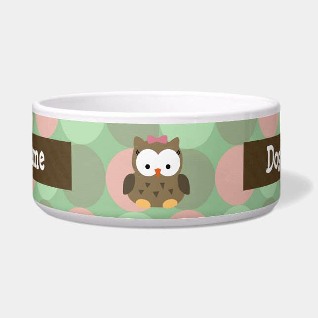 Cute Brown Owl w/Pink Bow Bowl (Front)