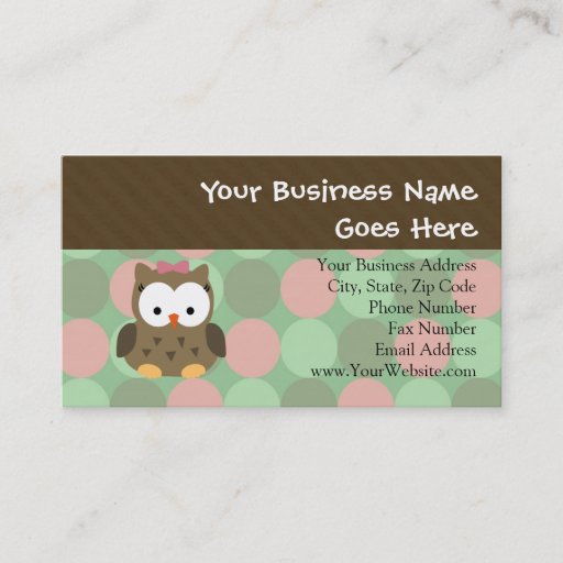 Customizable Cute Brown Owl w/Pink Bow Business Card Template