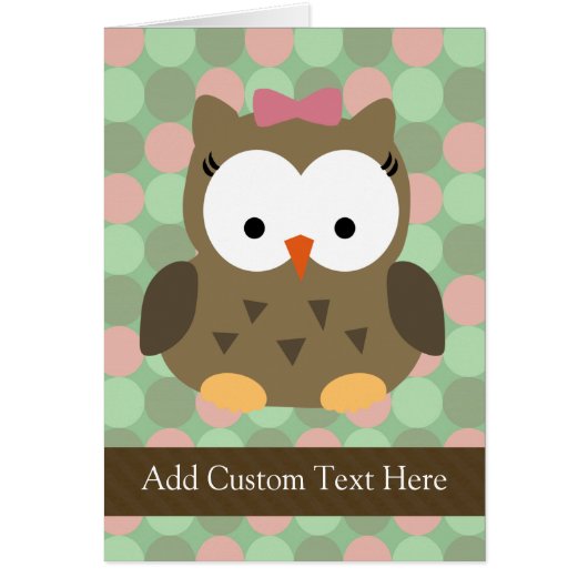Cute Brown Owl w/Pink Bow Cards (Front)