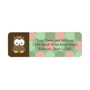 Cute Brown Owl w/Pink Bow Label