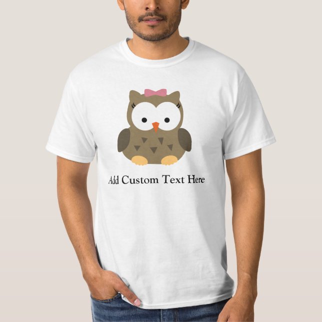 Cute Brown Owl w/Pink Bow T-Shirt (Front)