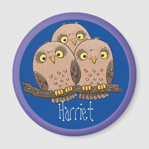 Cute brown owls cartoon illustration magnet