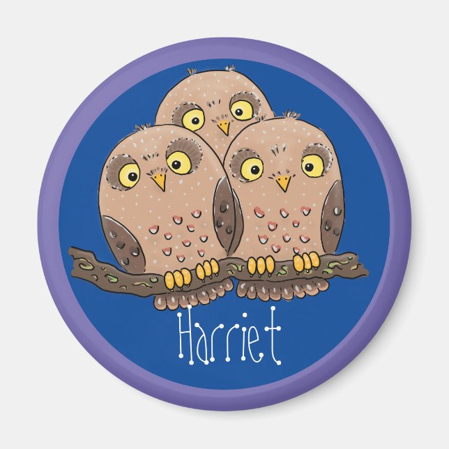 Cute brown owls cartoon illustration magnet (Front)