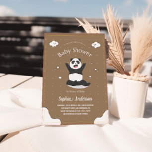 Cute brown Panda Baby Shower –Editable Baby Shower Invitation