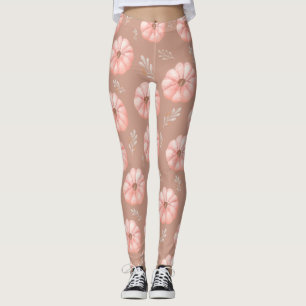 Cute Brown Peach Watercolor Pumpkin Fall Leggings