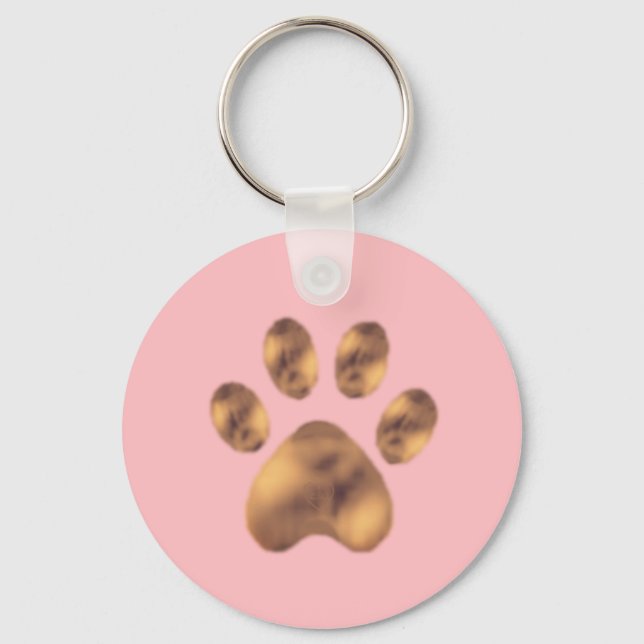 Cute Brown Pet Paw on Pink Keychain (Front)