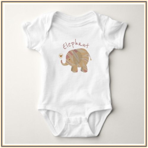 Cute Brown Pink and Bronze Elephant Baby Bodysuit