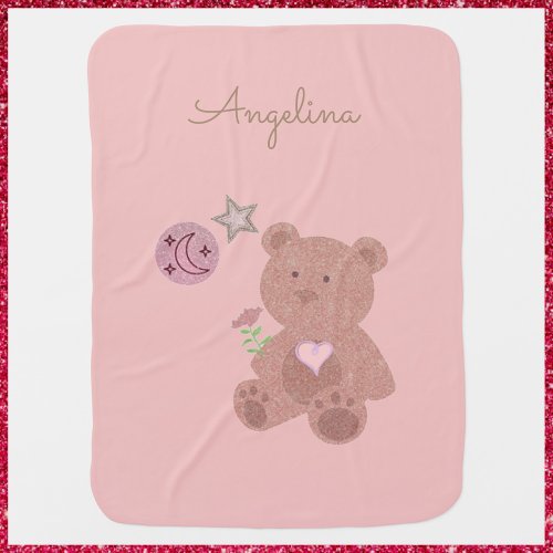 Cute Brown Pink and Bronze Teddy Bear Baby Blanket
