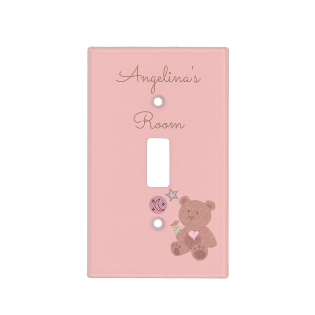 Cute Brown Pink and Bronze Teddy Bear Light Switch Cover (Front)