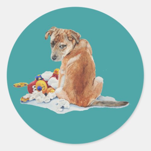 cute brown puppy and teddy realist dog portrait classic round sticker