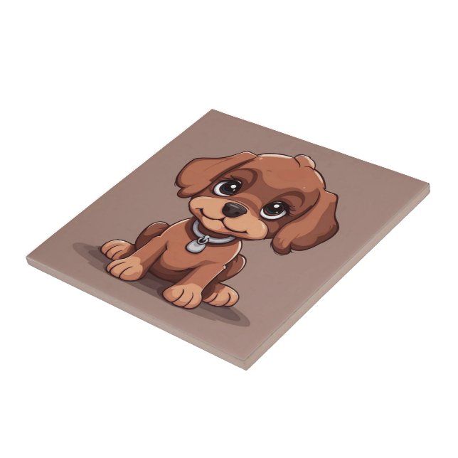 Cute brown puppy ceramic tile (Side)