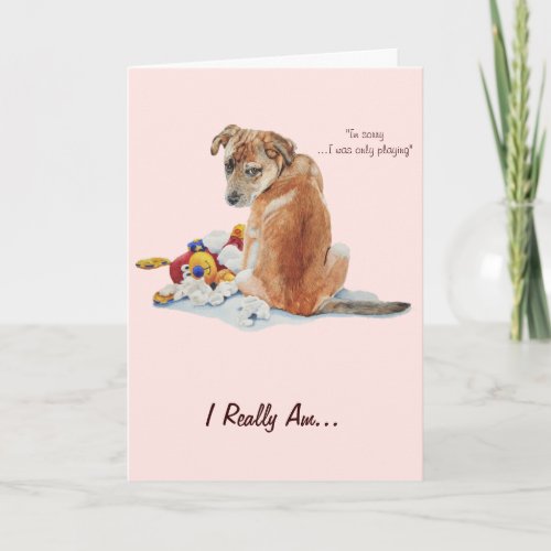 cute brown puppy dog and teddy sorry card