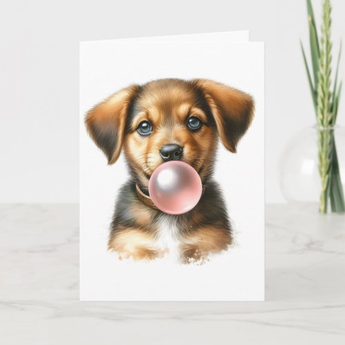 Cute Brown Puppy Dog Blowing Bubble Gum Blank Card