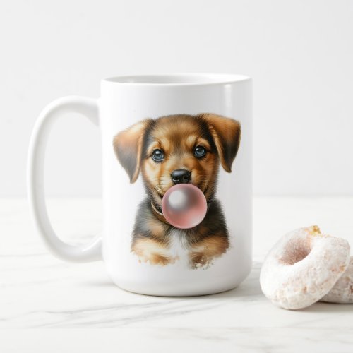 Cute Brown Puppy Dog Blowing Bubble Gum  Coffee Mug