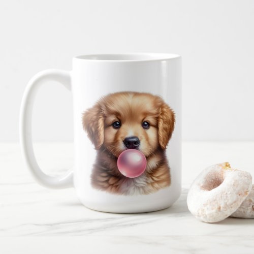 Cute Brown Puppy Dog Blowing Bubble Gum Nursery Coffee Mug