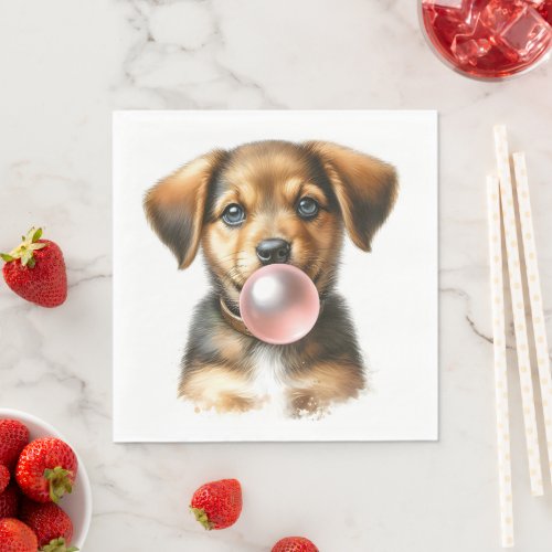 Cute Brown Puppy Dog Blowing Bubble Gum Nursery Napkins
