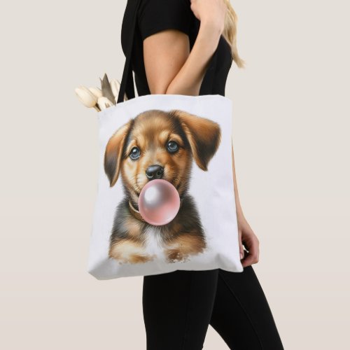 Cute Brown Puppy Dog Blowing Bubble Gum Nursery Tote Bag