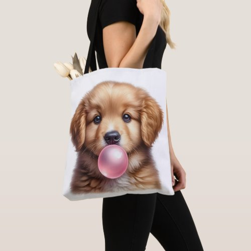 Cute Brown Puppy Dog Blowing Bubble Gum Nursery Tote Bag