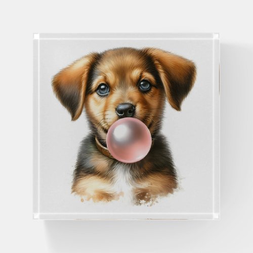 Cute Brown Puppy Dog Blowing Bubble Gum  Paperweight