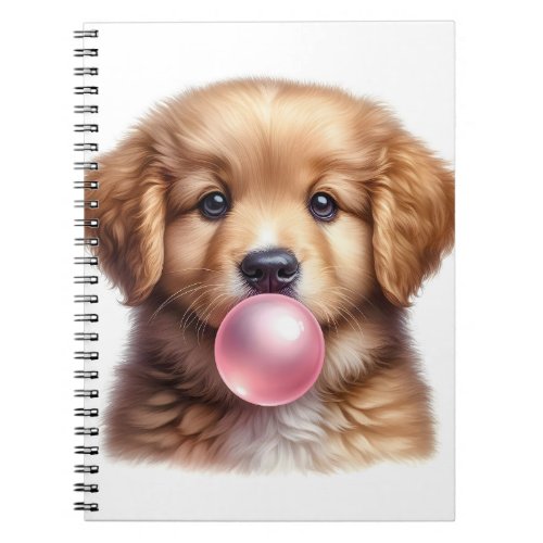 Cute Brown Puppy Dog Blowing Bubble Gum Spiral Notebook