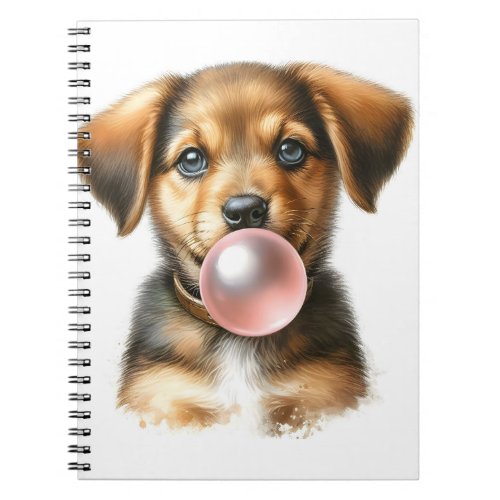 Cute Brown Puppy Dog Blowing Bubble Gum Spiral  Notebook