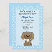 Cute Brown Puppy Dog Blue Baby Boy Shower Invitation (Front/Back)