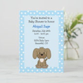 Cute Brown Puppy Dog Blue Baby Boy Shower Invitation (Standing Front)