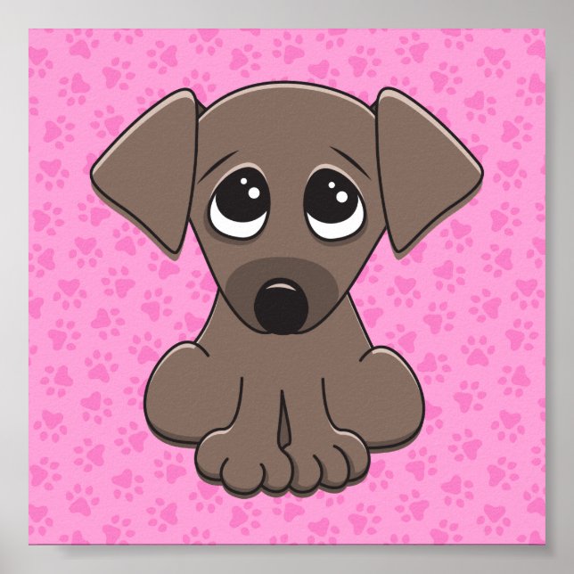 Cute brown puppy dog on pink paw print background (Front)