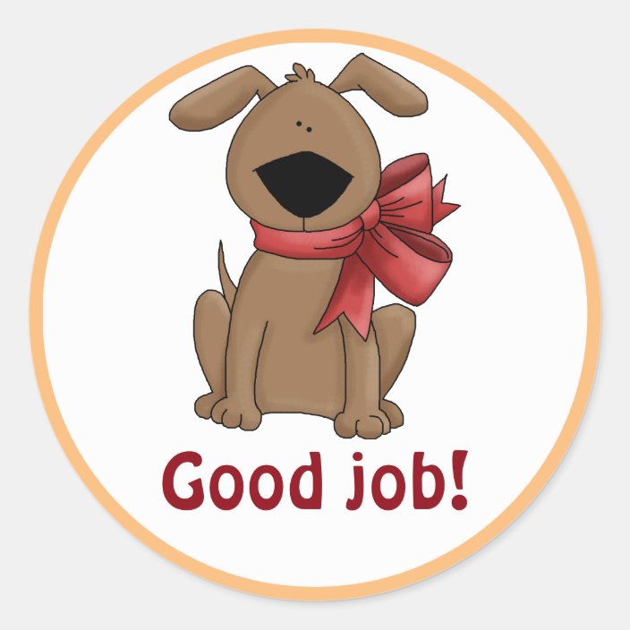 Cute Brown Puppy Dog Personalized Good Job Reward Classic Round Sticker ...