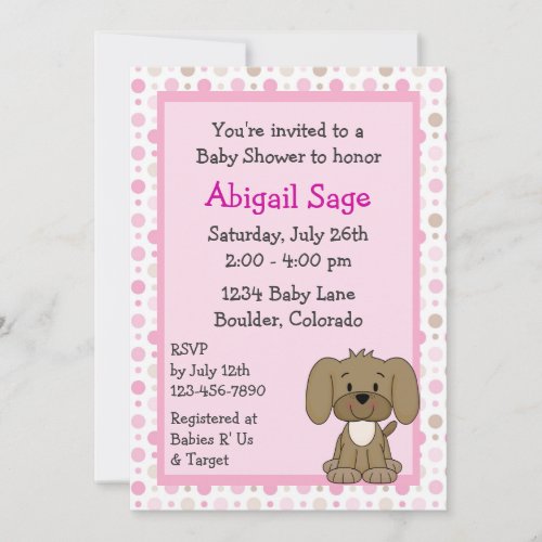 Cute Puppy Baby Girl Shower Invitation