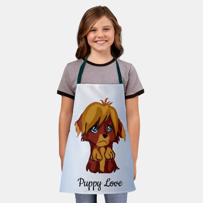 Cute Brown Puppy Dog with Blue Eyes Apron