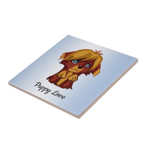 Cute Brown Puppy Dog with Blue Eyes Ceramic Tile