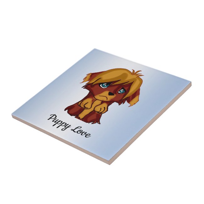 Cute Brown Puppy Dog with Blue Eyes Ceramic Tile