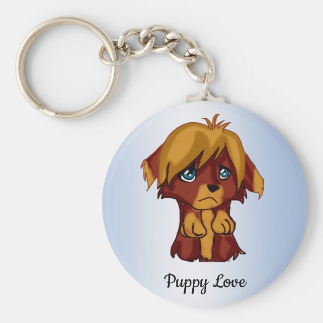 Cute Brown Puppy Dog with Blue Eyes Keychain