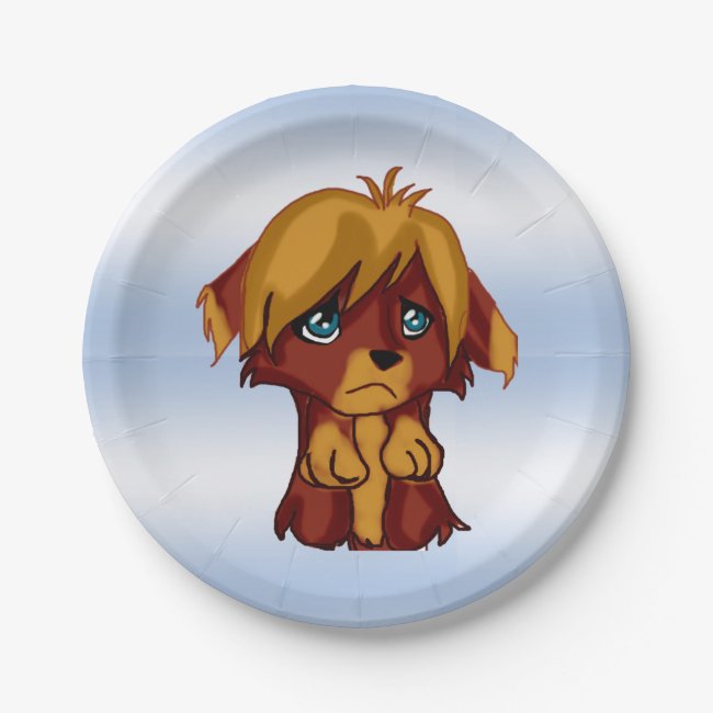 Cute Brown Puppy Dog with Blue Eyes Paper Plates