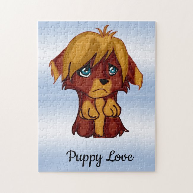 Cute Brown Puppy Dog with Blue Eyes Puzzle