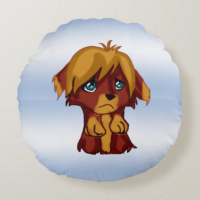 Cute Brown Puppy Dog with Blue Eyes Round Pillow